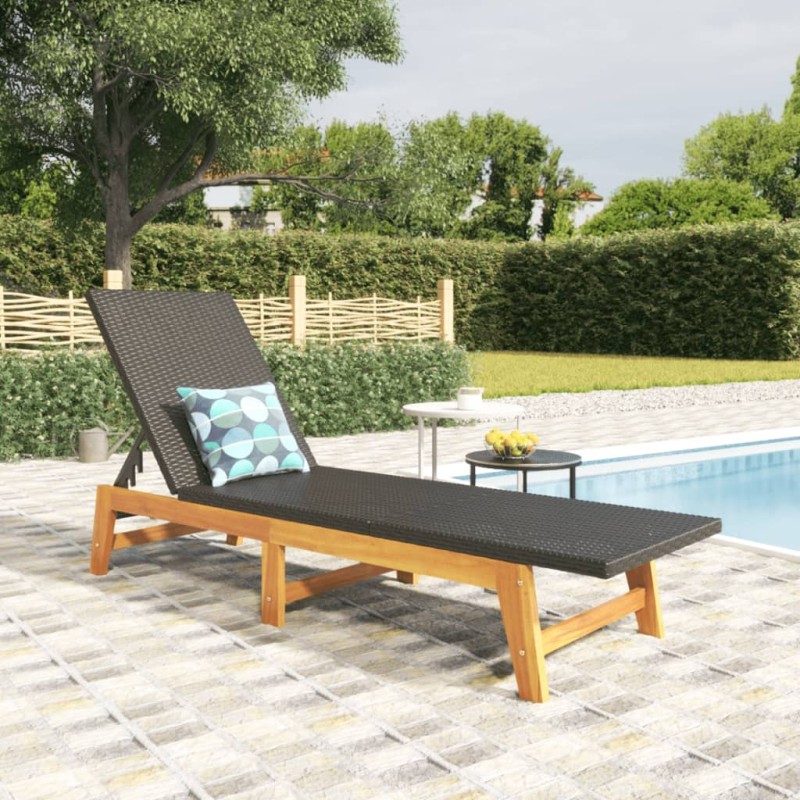 vidaXL Tumbona ratán sintético y madera maciza acacia marrón y negro vidaXL Tumbona ratán sintético y madera maciza acacia marrón y negro