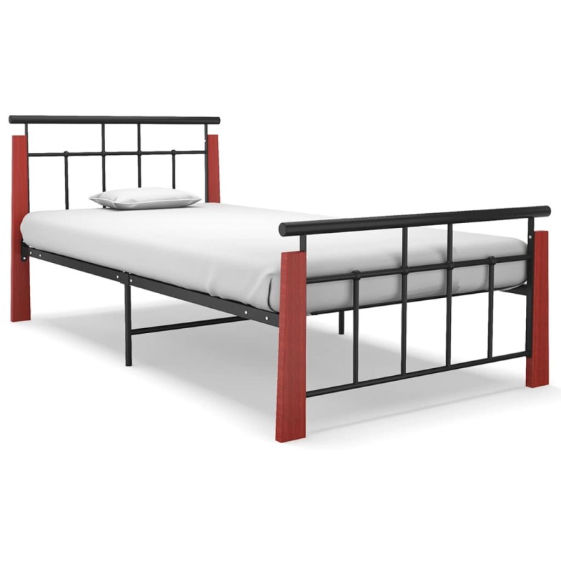 vidaXL Estructura de cama metal y madera maciza de roble 100x200 cm vidaXL Estructura de cama metal y madera maciza de roble 100x200 cm
