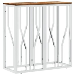 vidaXL Mesa consola acero inoxidable madera maciza reciclada plateada