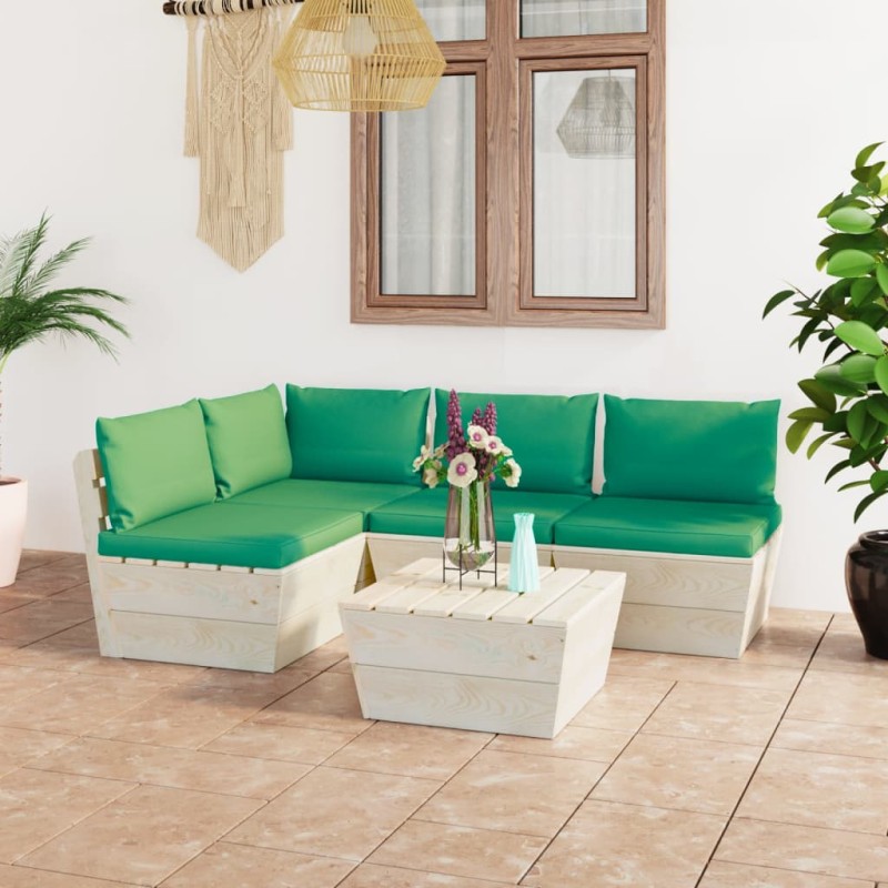 vidaXL Muebles de jardín de palets 5 piezas y cojines madera de abeto vidaXL Muebles de jardín de palets 5 piezas y cojines madera de abeto