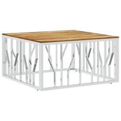 vidaXL Mesa de centro acero inoxidable y madera maciza acacia plateada