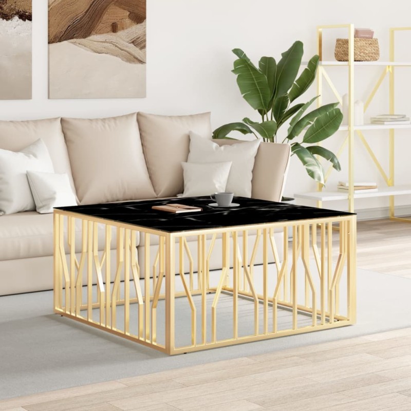 vidaXL Mesa de centro acero inoxidable y vidrio dorado 100x100x50 cm vidaXL Mesa de centro acero inoxidable y vidrio dorado 100x100x50 cm