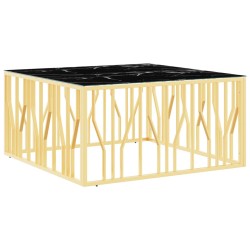 vidaXL Mesa de centro acero inoxidable y vidrio dorado 100x100x50 cm