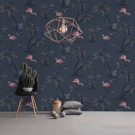 DUTCH WALLCOVERINGS Papel pintado flamenco azul petróleo