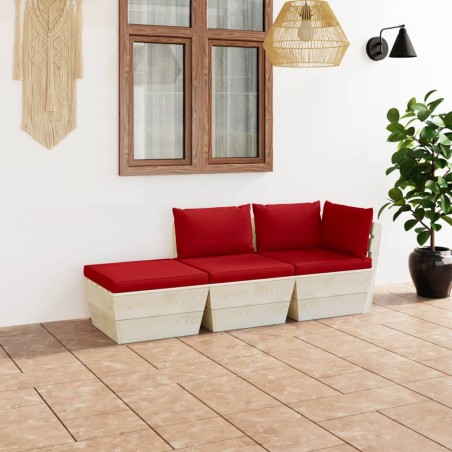 vidaXL Muebles de jardín de palets 3 pzas y cojines madera de abeto 