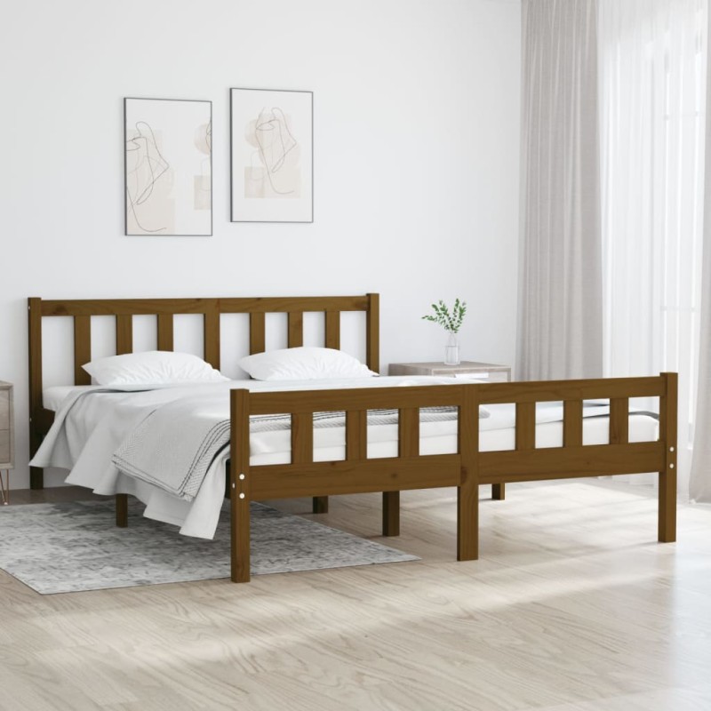 vidaXL Estructura de cama doble madera maciza marrón miel 120x190 cm