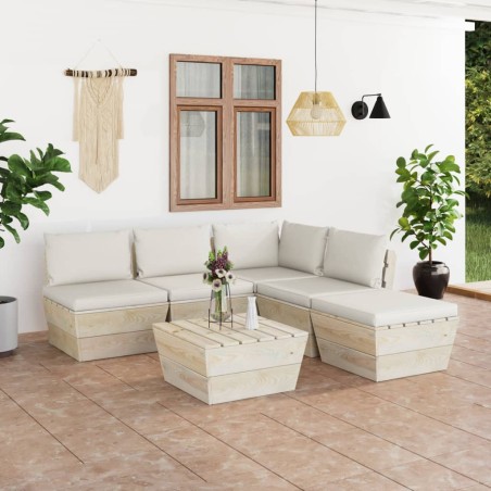 vidaXL Muebles de jardín de palets 6 piezas y cojines madera de abeto 