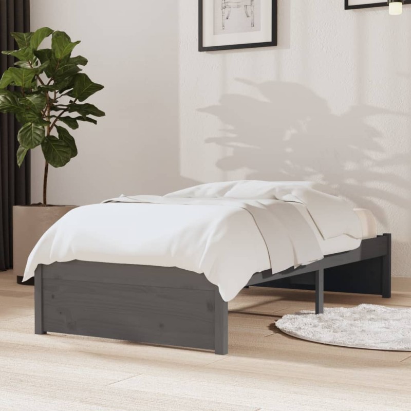 vidaXL Estructura de cama individual madera maciza gris 2FT6 75x190 cm vidaXL Estructura de cama individual madera maciza gris 2FT6 75x190 cm