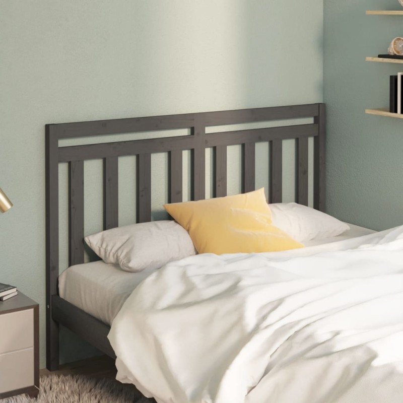 vidaXL Cabecero de cama madera maciza de pino gris 141x4x100 cm