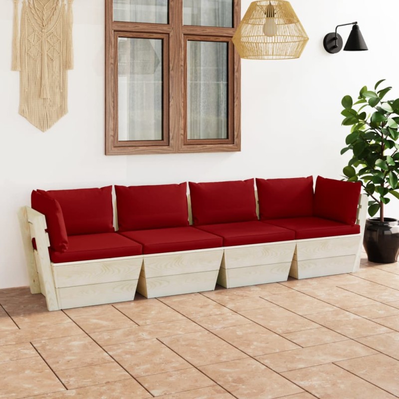 vidaXL Sofá de palets de jardín 4 plazas con cojines madera de abeto vidaXL Sofá de palets de jardín 4 plazas con cojines madera de abeto