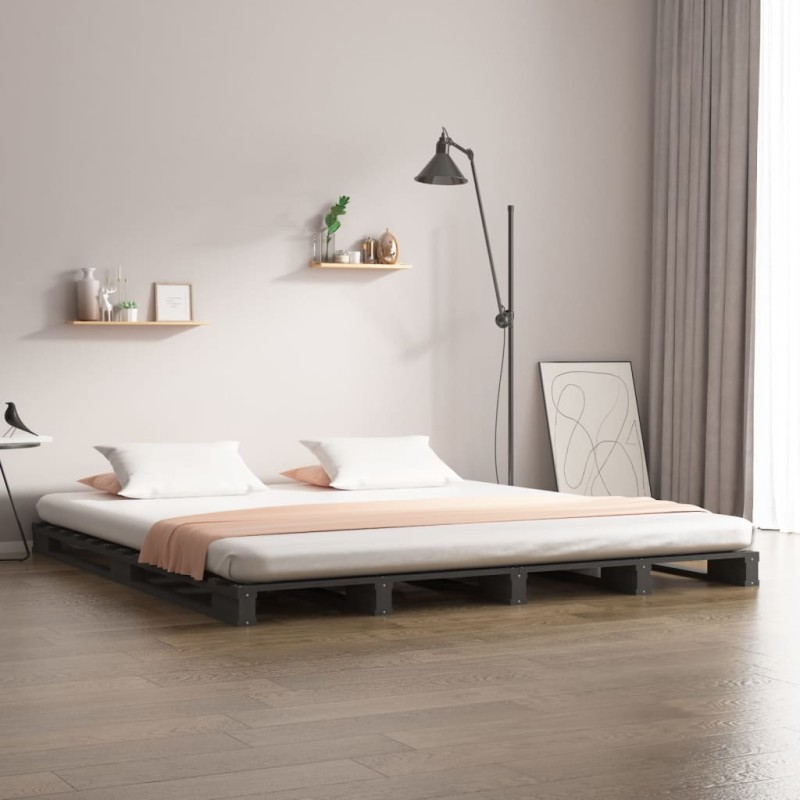 vidaXL Cama de palets de madera maciza de pino gris 135x190 cm vidaXL Cama de palets de madera maciza de pino gris 135x190 cm