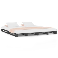 vidaXL Cama de palets de madera maciza de pino gris 135x190 cm