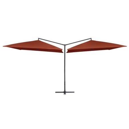 vidaXL Sombrilla doble de jardín palo de acero terracota 250x250 cm 
