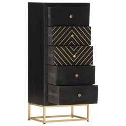vidaXL Cajonera de madera maciza de mango negro y dorado 45x30x105 cm