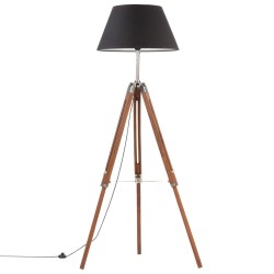 vidaXL Lámpara de trípode madera maciza de teca marrón y negro 141 cm