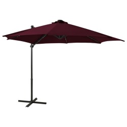 vidaXL Sombrilla voladiza con poste y luces LED burdeos 300 cm