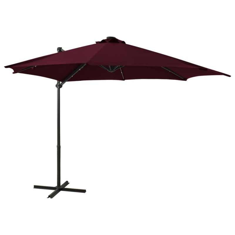 vidaXL Sombrilla voladiza con poste y luces LED burdeos 300 cm vidaXL Sombrilla voladiza con poste y luces LED burdeos 300 cm