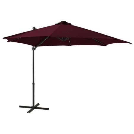 vidaXL Sombrilla voladiza con poste y luces LED burdeos 300 cm