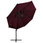 vidaXL Sombrilla voladiza con poste y luces LED burdeos 300 cm vidaXL Sombrilla voladiza con poste y luces LED burdeos 300 cm