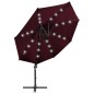 vidaXL Sombrilla voladiza con poste y luces LED burdeos 300 cm vidaXL Sombrilla voladiza con poste y luces LED burdeos 300 cm