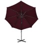 vidaXL Sombrilla voladiza con poste y luces LED burdeos 300 cm vidaXL Sombrilla voladiza con poste y luces LED burdeos 300 cm
