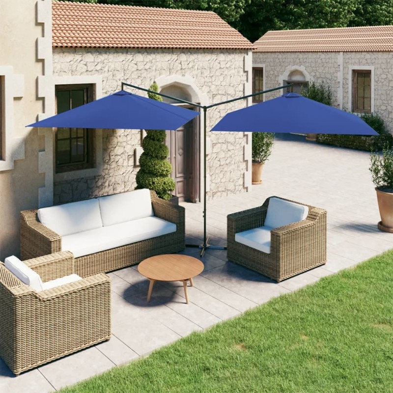 vidaXL Sombrilla doble con poste de acero azul 600x300 cm vidaXL Sombrilla doble con poste de acero azul 600x300 cm