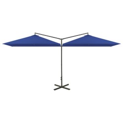 vidaXL Sombrilla doble con poste de acero azul 600x300 cm