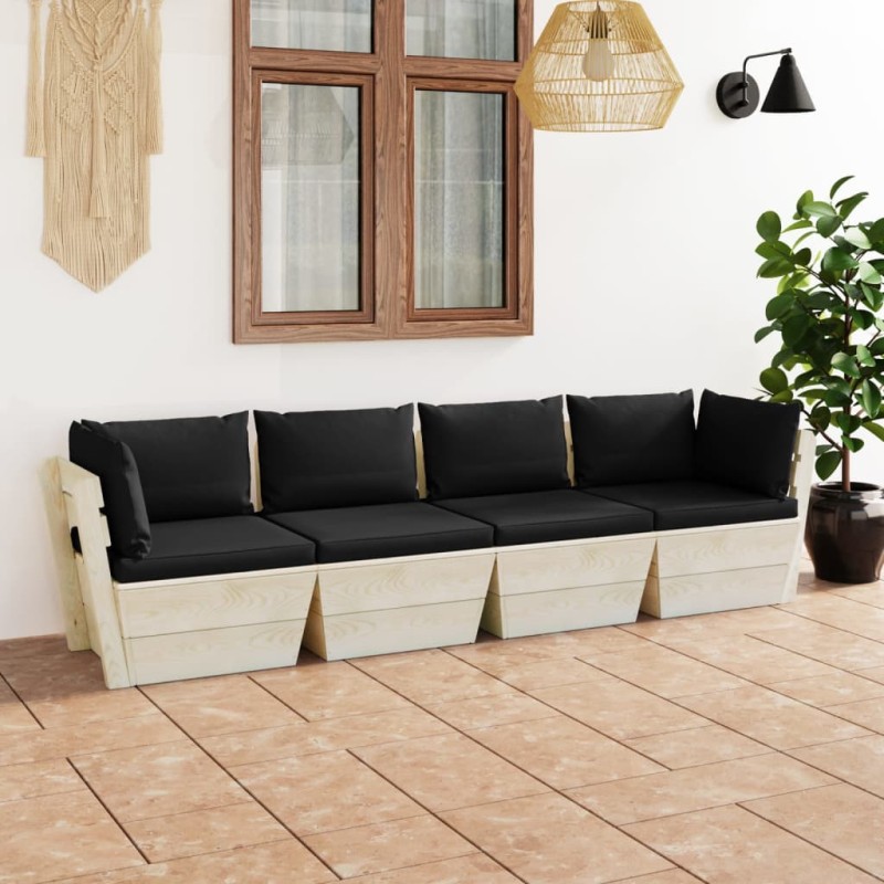 vidaXL Sofá de palets de jardín 4 plazas con cojines madera de abeto vidaXL Sofá de palets de jardín 4 plazas con cojines madera de abeto