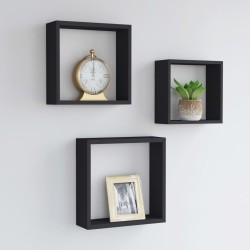 vidaXL Estantes cubo de pared 3 unidades MDF negro