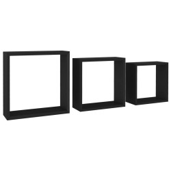 vidaXL Estantes cubo de pared 3 unidades MDF negro