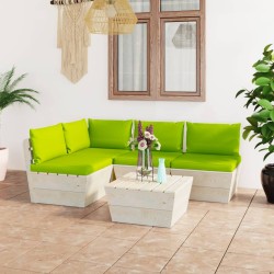 vidaXL Muebles de jardín de palets 5 piezas y cojines madera de abeto 