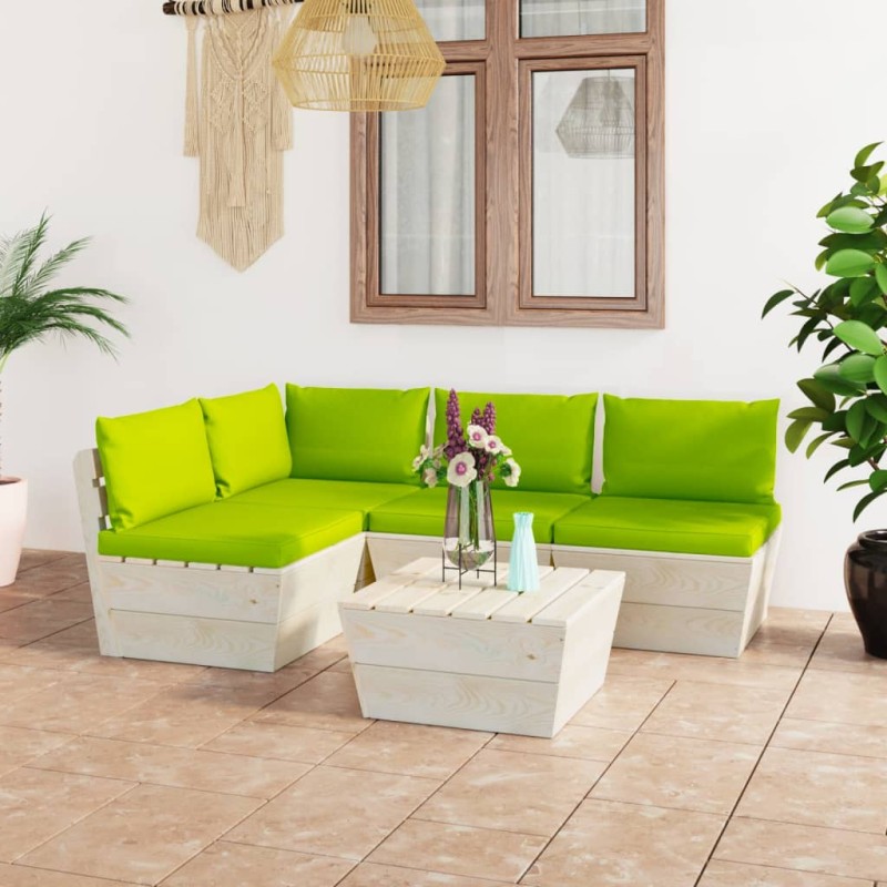 vidaXL Muebles de jardín de palets 5 piezas y cojines madera de abeto vidaXL Muebles de jardín de palets 5 piezas y cojines madera de abeto
