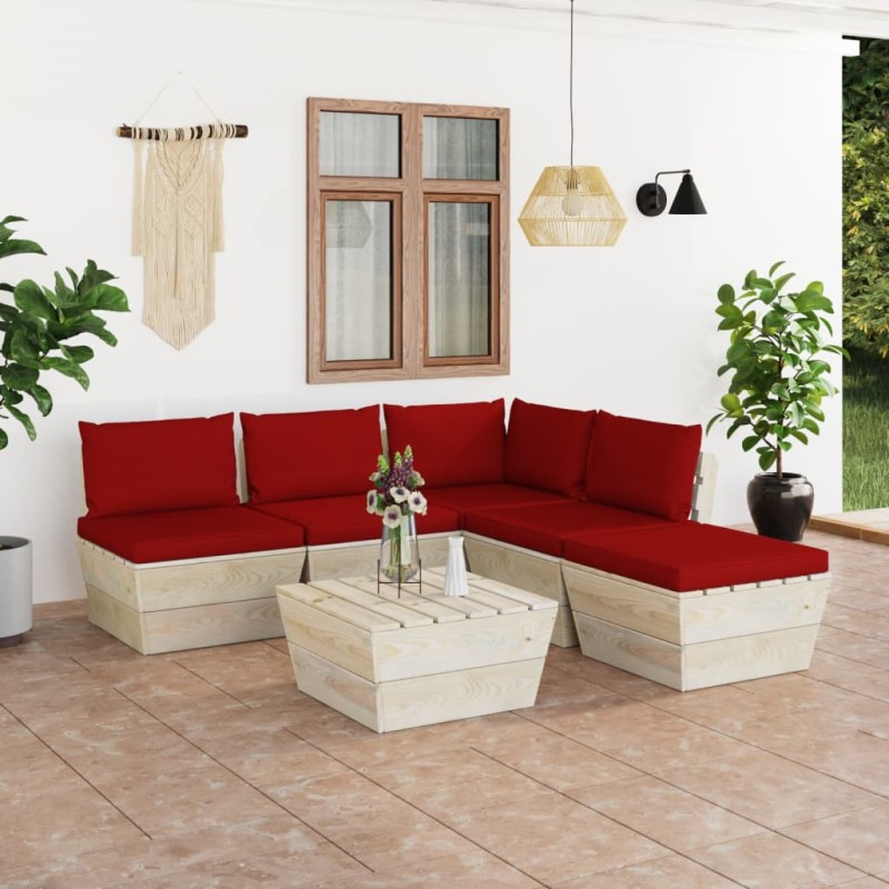 vidaXL Muebles de jardín de palets 6 piezas y cojines madera de abeto vidaXL Muebles de jardín de palets 6 piezas y cojines madera de abeto