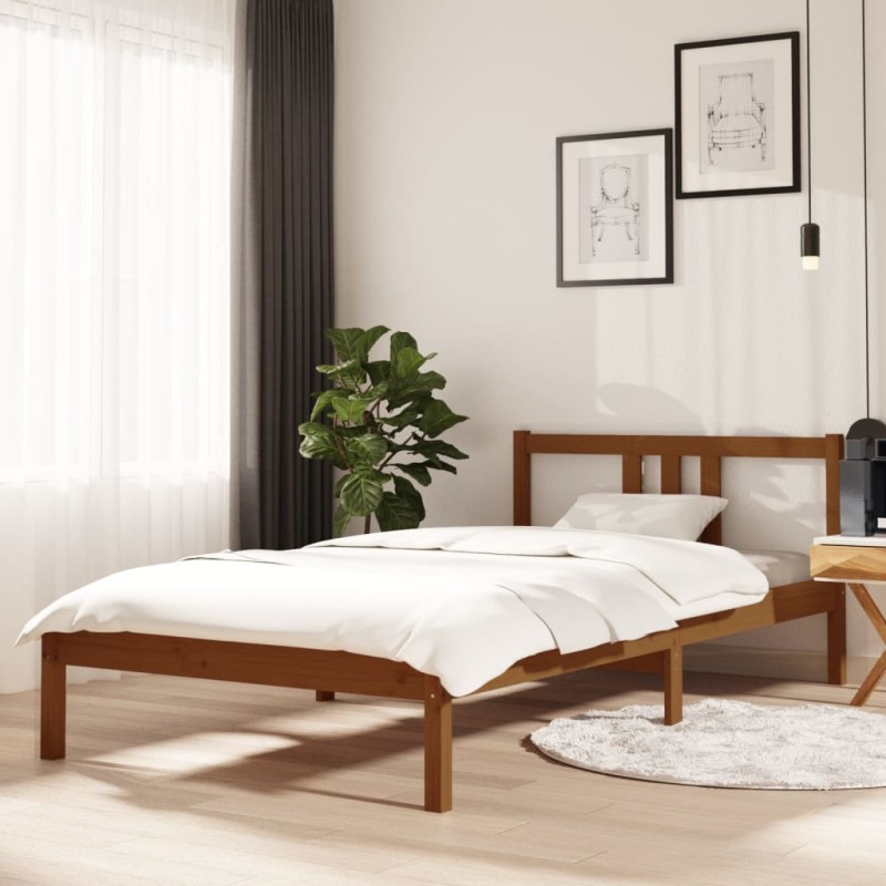 vidaXL Estructura de cama madera maciza marrón miel 100x200 cm vidaXL Estructura de cama madera maciza marrón miel 100x200 cm