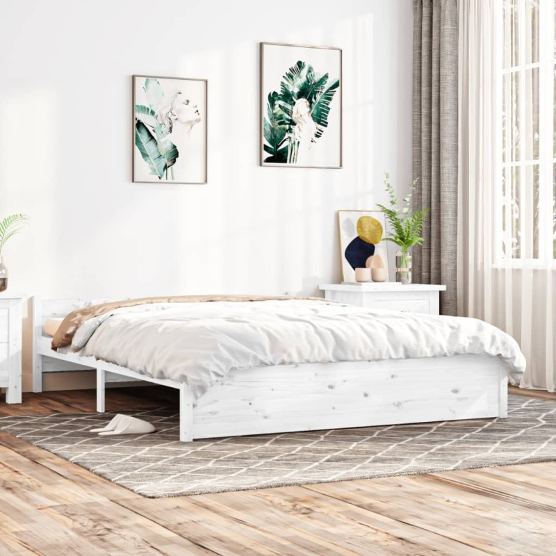 vidaXL Estructura de cama madera maciza blanco 150x200 cm vidaXL Estructura de cama madera maciza blanco 150x200 cm