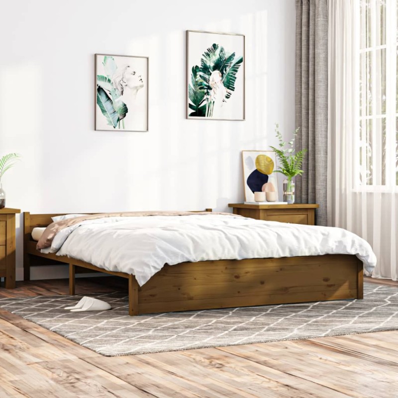 vidaXL Estructura de cama king madera maciza marrón miel 150x200 cm vidaXL Estructura de cama king madera maciza marrón miel 150x200 cm