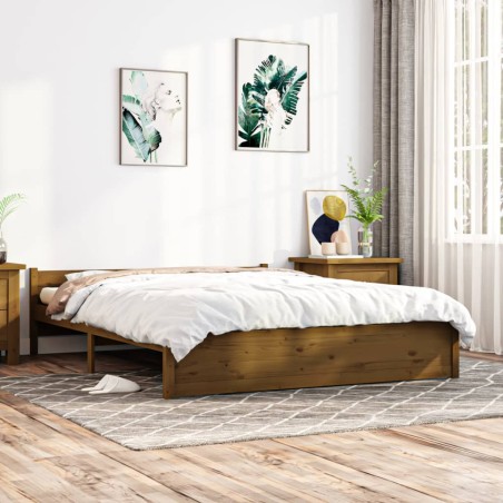vidaXL Estructura de cama king madera maciza marrón miel 150x200 cm