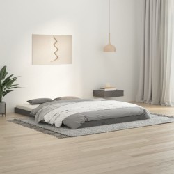 vidaXL Estructura de cama madera maciza de pino gris 135x190 cm