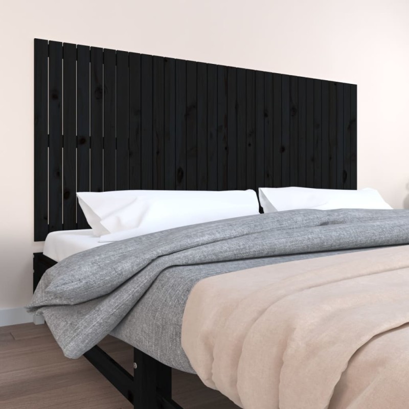 vidaXL Cabecero de cama de pared madera maciza pino negro 204x3x90 cm vidaXL Cabecero de cama de pared madera maciza pino negro 204x3x90 cm