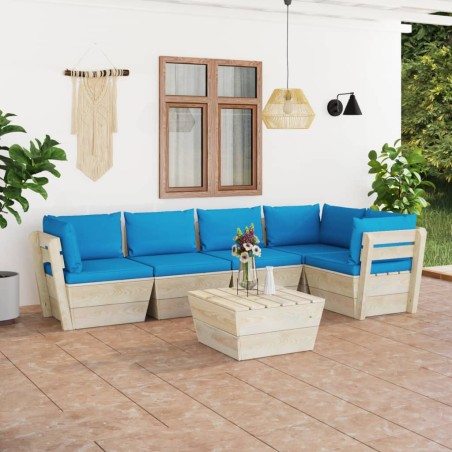 vidaXL Muebles de jardín de palets 6 piezas y cojines madera de abeto 