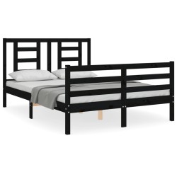 vidaXL Estructura cama de matrimonio con cabecero madera maciza negro