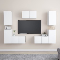 vidaXL Set de muebles de salón TV 7 piezas madera de ingeniería blanco