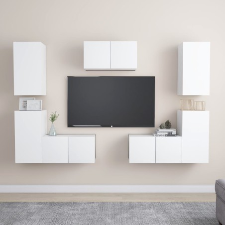 vidaXL Set de muebles de salón TV 7 piezas madera de ingeniería blanco
