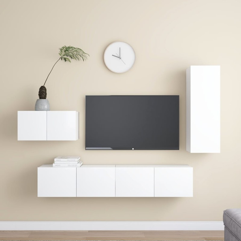 vidaXL Set de muebles de salón TV 4 piezas madera de ingeniería blanco