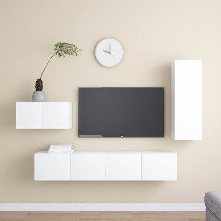 vidaXL Set de muebles de salón TV 4 piezas madera de ingeniería blanco