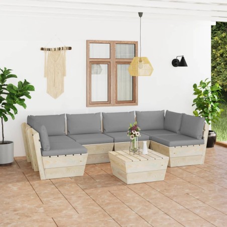 vidaXL Muebles de jardín de palets 7 piezas y cojines madera de abeto 
