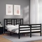 vidaXL Estructura cama de matrimonio con cabecero madera maciza negro vidaXL Estructura cama de matrimonio con cabecero madera maciza negro