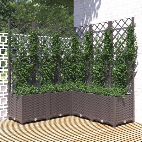 vidaXL Jardinera con enrejado PP marrón 120x120x136 cm
