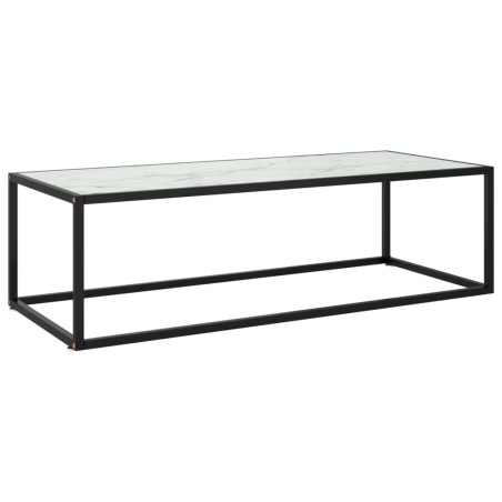 vidaXL Mesa de centro negra con vidrio de mármol blanco 120x50x35 cm
