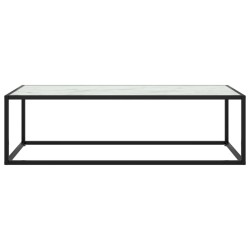 vidaXL Mesa de centro negra con vidrio de mármol blanco 120x50x35 cm